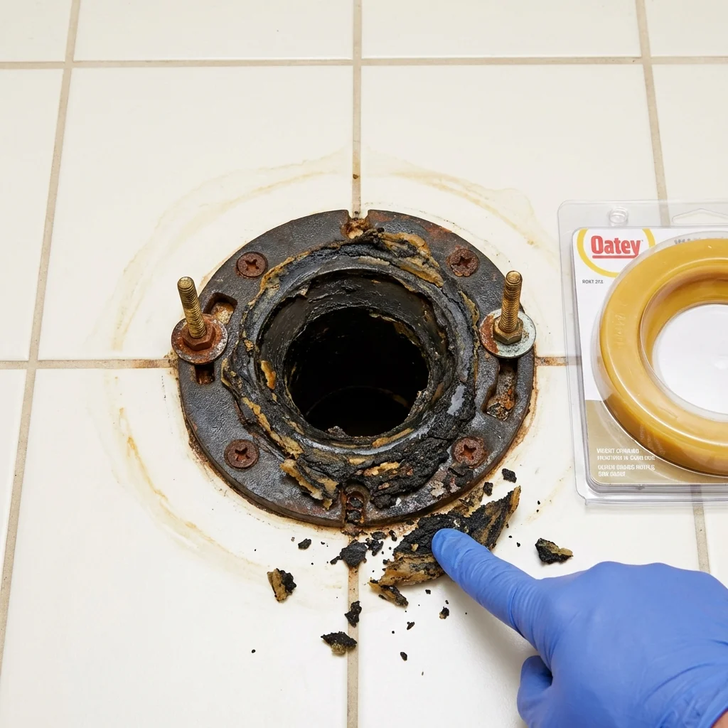 Failed wax ring showing water seepage at the base of a toilet in a Van Nuys, CA home